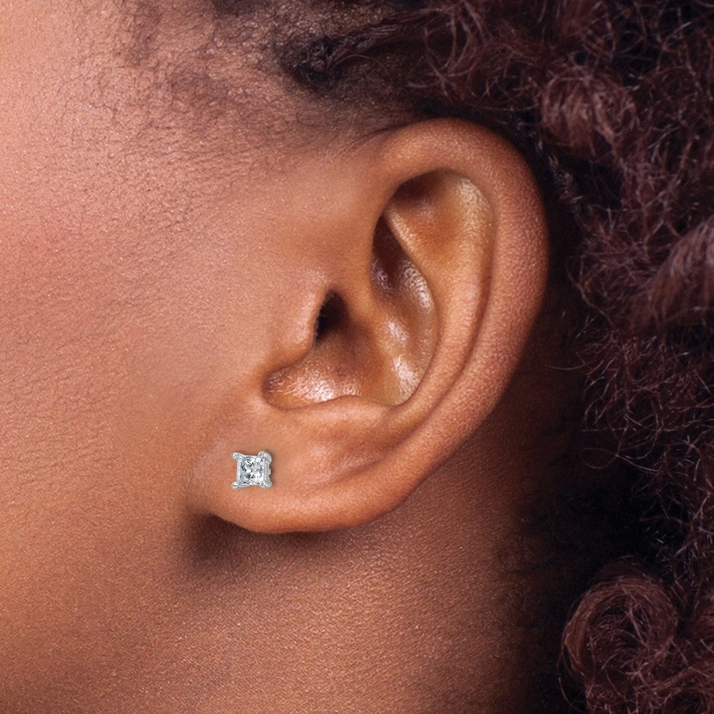 14k White Gold 3/4 carat Lab Grown Diamond VS+ F+ Princess Complete Four Prong Stud Earrings