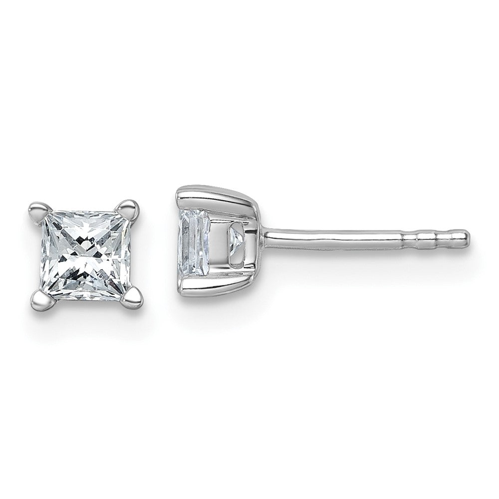 14k White Gold 3/4 carat Lab Grown Diamond VS+ F+ Princess Complete Four Prong Stud Earrings