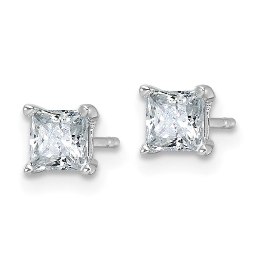 14k White Gold 1 carat Lab Grown Diamond VS+ F+ Princess Complete Four Prong Stud Earrings