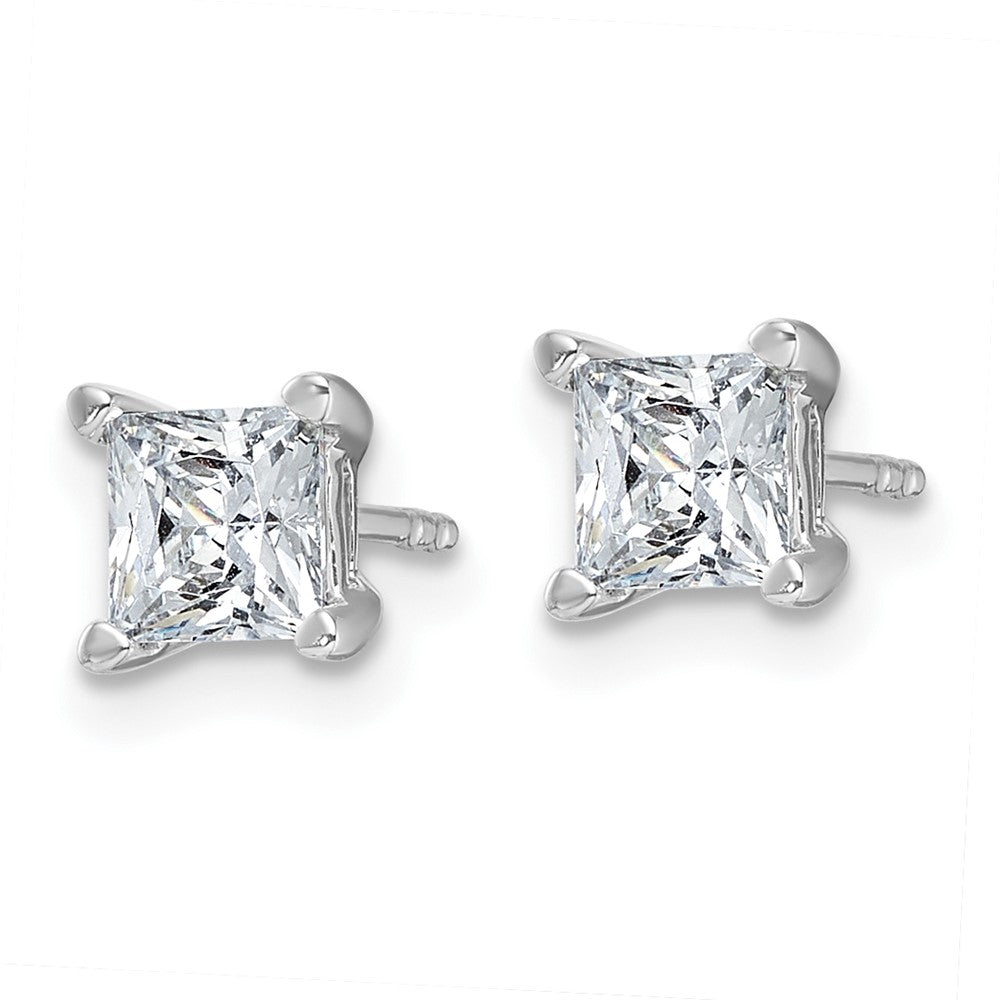14k White Gold 1 1/2 carat Certified Lab Grown Diamond VS+ F+ Princess Complete Four Prong Stud Earrings