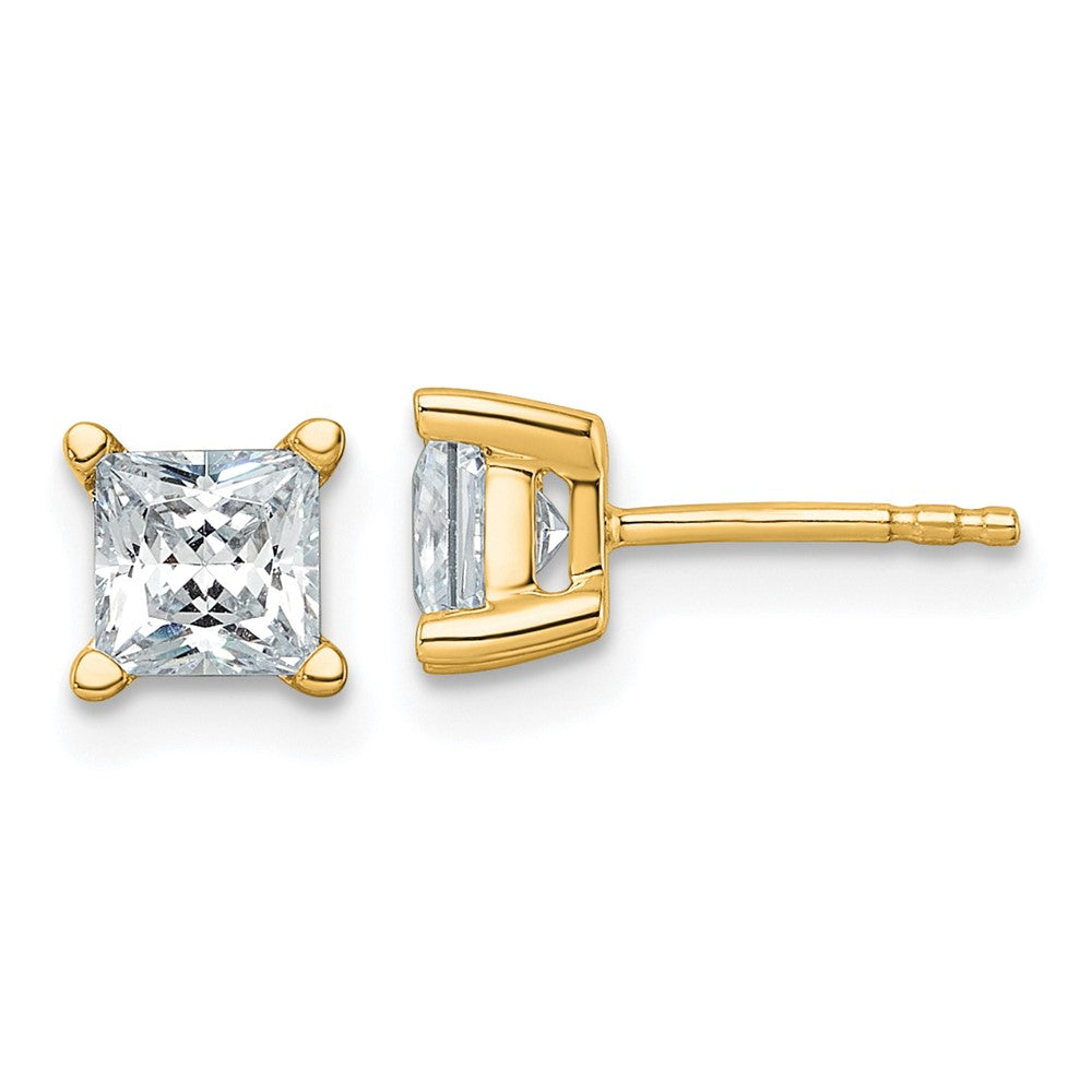 14k 1 1/2 carat Certified Lab Grown Diamond VS+ F+ Princess Complete Four Prong Stud Earrings