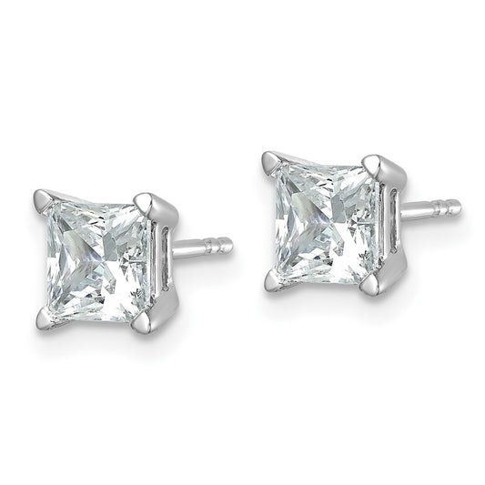 14k White Gold 2 carat Lab Grown Diamond VS+ F+ Princess Complete Four Prong Stud Earrings
