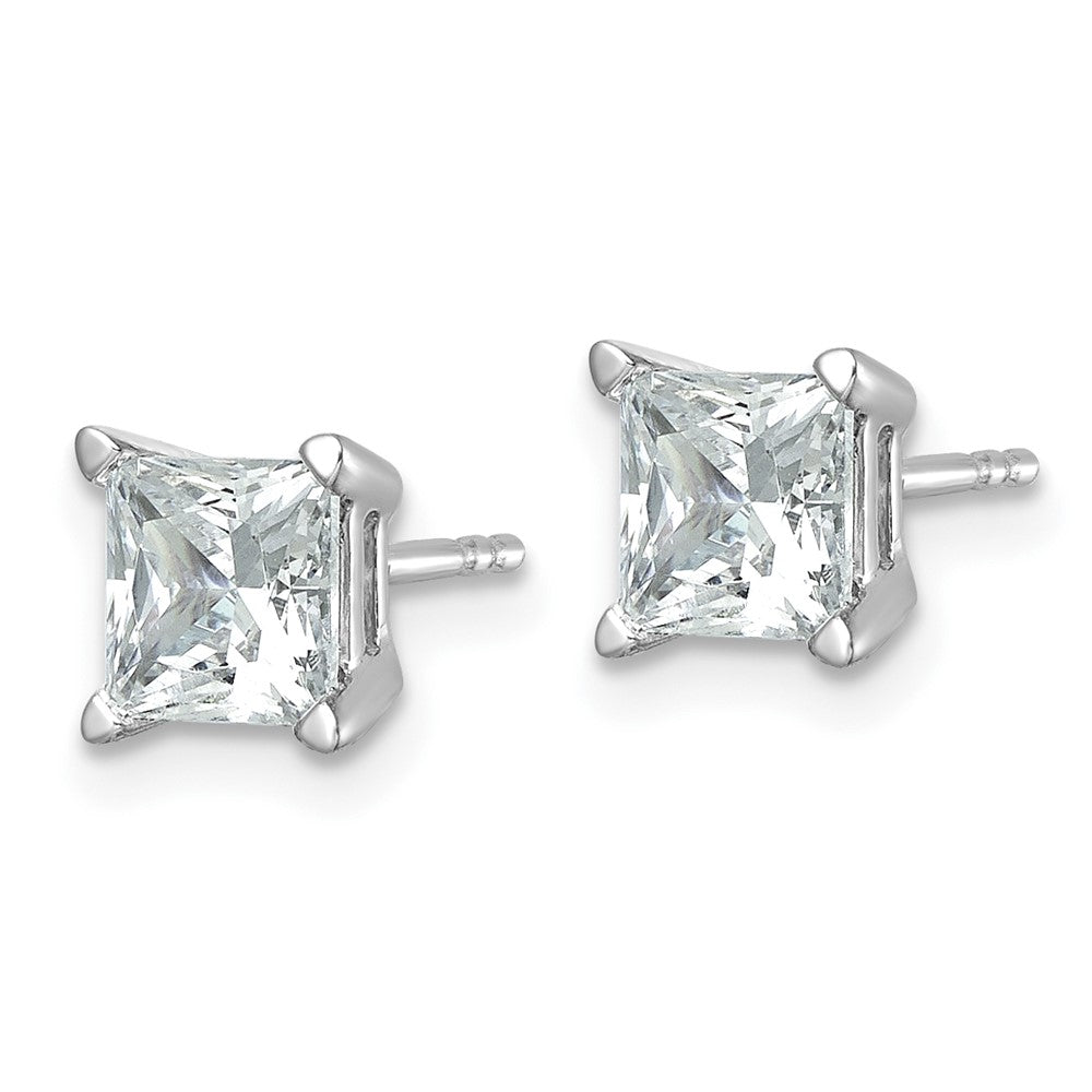 14k White Gold 2 carat Certified Lab Grown Diamond VS+ F+ Princess Complete Four Prong Stud Earrings