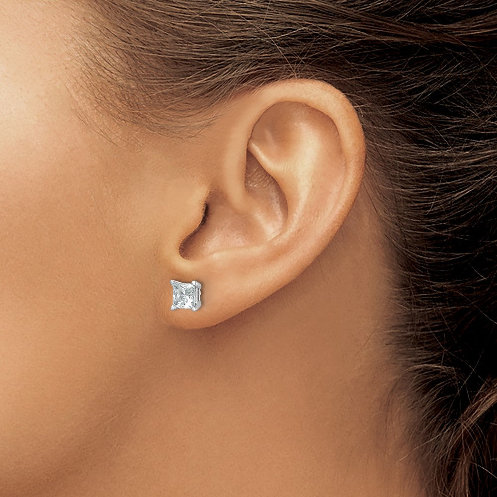 14k White Gold 2 carat Certified Lab Grown Diamond VS+ F+ Princess Complete Four Prong Stud Earrings