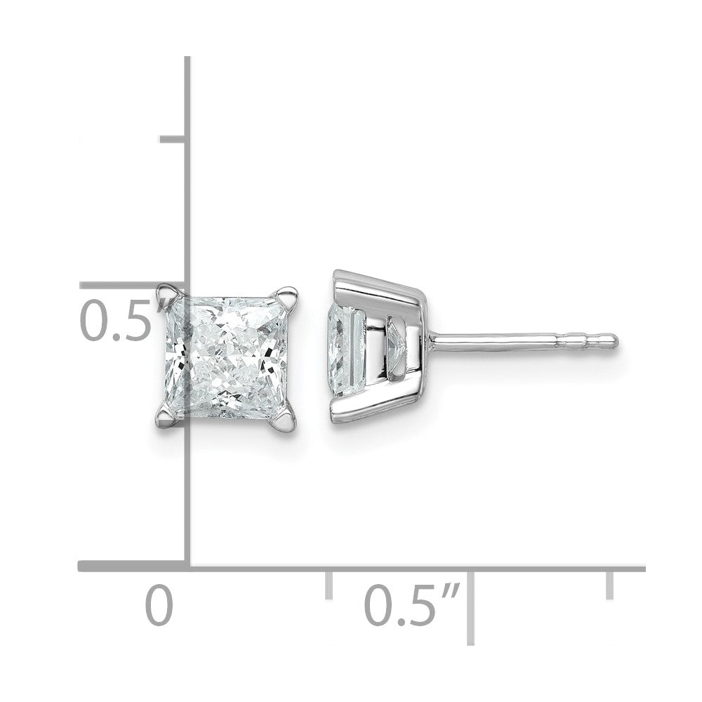 14k White Gold 2 carat Certified Lab Grown Diamond VS/SI+ G+ Princess Complete Four Prong Stud Earrings