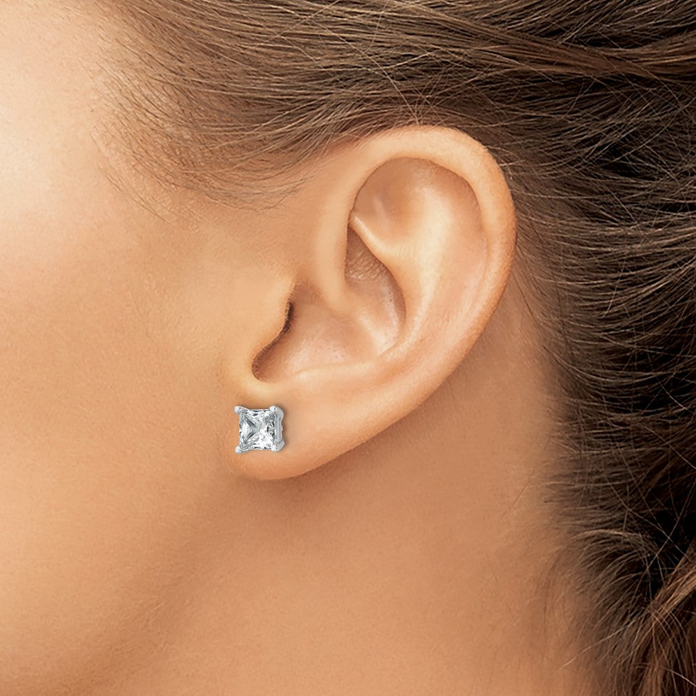 14k White Gold 3 carat Certified Lab Grown Diamond VS+ F+ Princess Complete Four Prong Stud Earrings