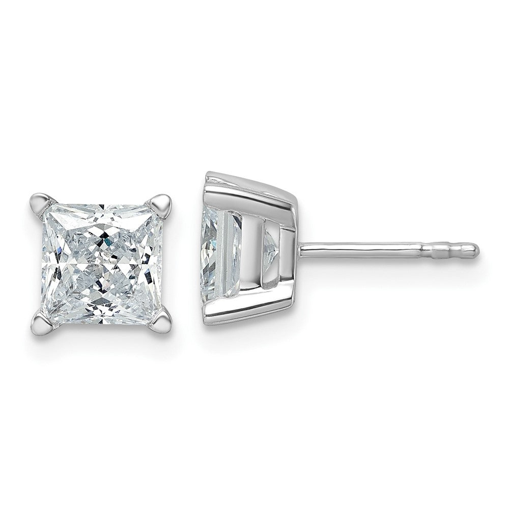14k White Gold 3 carat Certified Lab Grown Diamond VS+ F+ Princess Complete Four Prong Stud Earrings