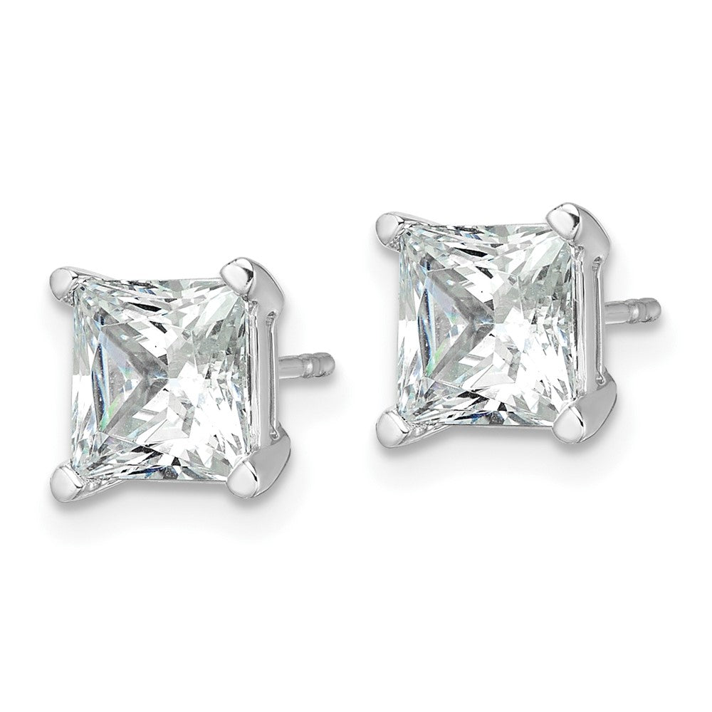 14k White Gold 4 carat Lab Grown Diamond VS+ F+ Princess Complete Four Prong Stud Earrings