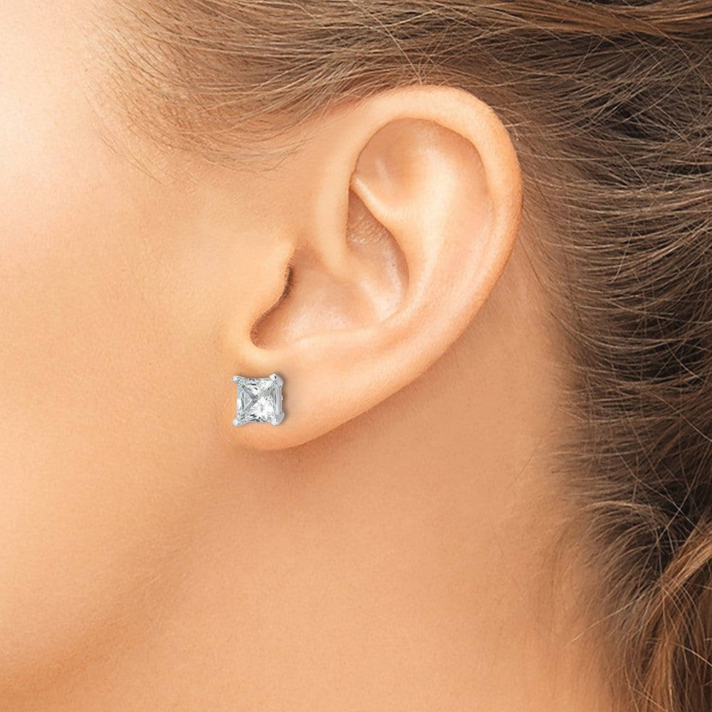 14k White Gold 4 carat Lab Grown Diamond VS+ F+ Princess Complete Four Prong Stud Earrings
