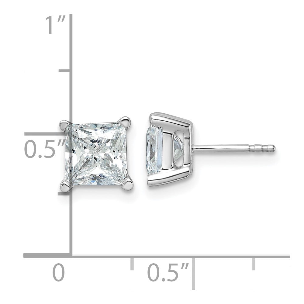 14k White Gold 4 carat Lab Grown Diamond VS+ F+ Princess Complete Four Prong Stud Earrings