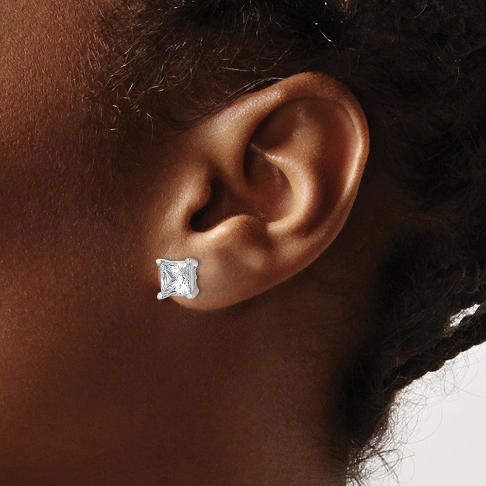 14k White Gold 5 carat Lab Grown Diamond VS+ F+ Princess Complete Four Prong Stud Earrings