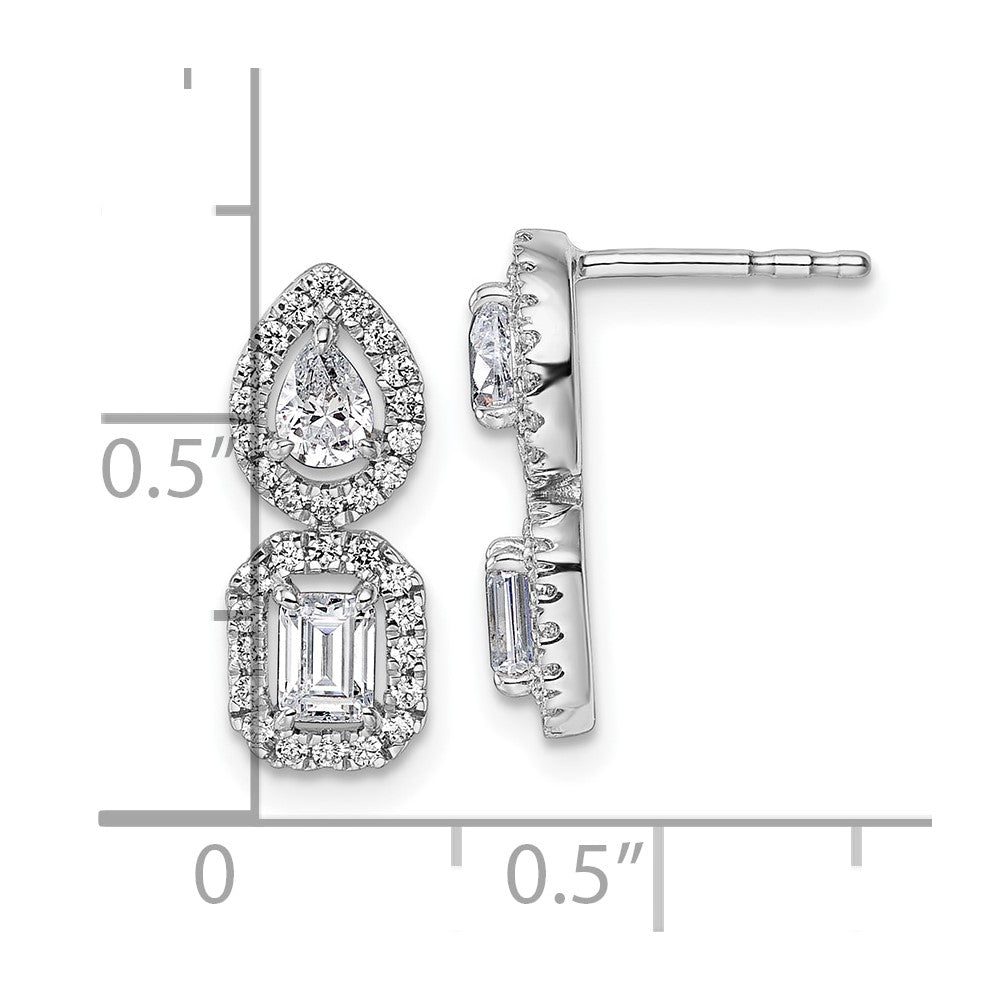 14k White Gold 7/8 carat Lab Grown Diamond VS/SI+ G+ Complete Two Stone Dangle Halo Post Earrings