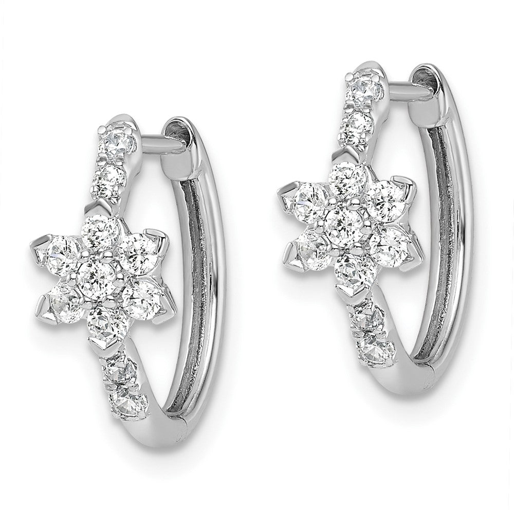 True Origin 14K White Gold 3/8 carat Lab Grown Diamond VS+ F+ Flower Hinged Hoop Complete Earrings