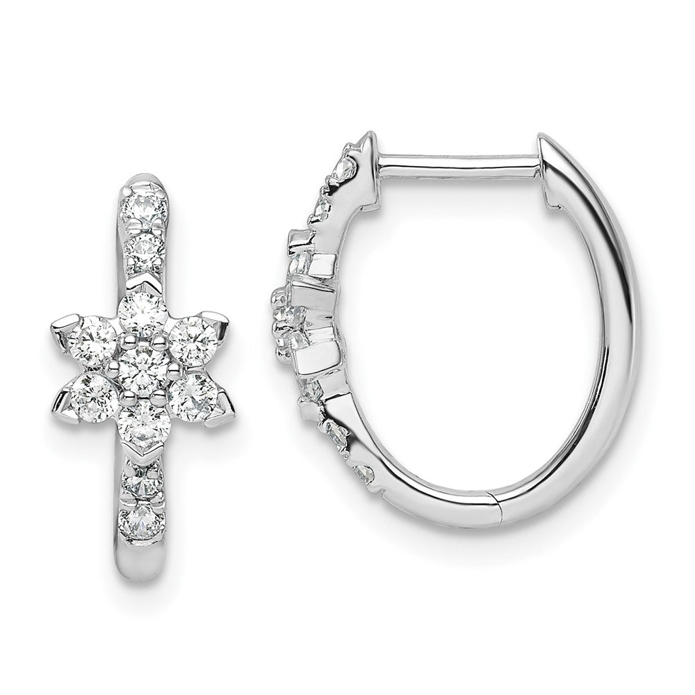 True Origin 14K White Gold 3/8 carat Lab Grown Diamond VS+ F+ Flower Hinged Hoop Complete Earrings