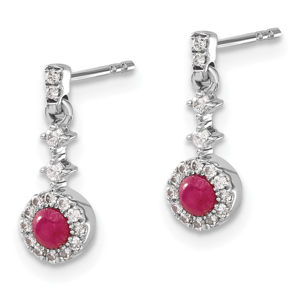 14k White Gold 1/6 carat Lab Grown Diamond VS/SI+ G+ and Cabochon Created Ruby Complete Dangle Post Earrings
