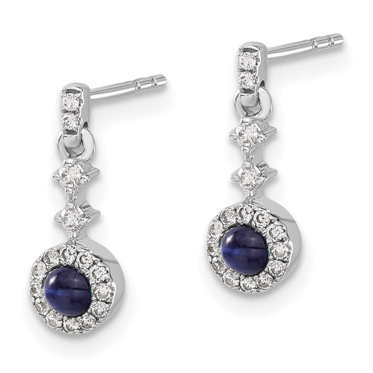14k White Gold 1/6 carat Lab Grown Diamond VS/SI+ G+ and Cabochon Created Sapphire Complete Dangle Post Earrings
