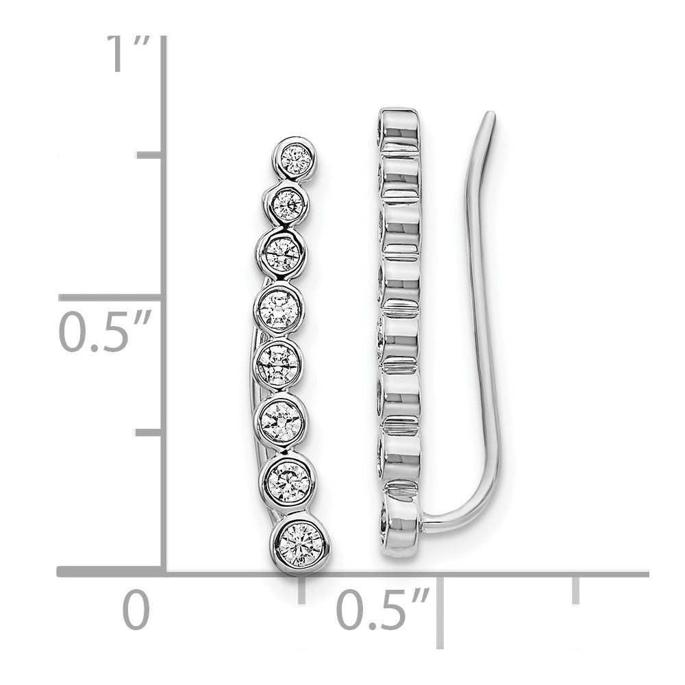10k White Gold Graduated 3/8 carat Diamond Ear Climber Earrings