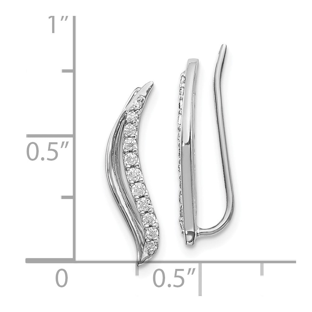 10k White Gold 1/4 carat Diamond Wave Ear Climber Earrings