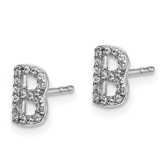 14k White Gold Diamond Initial B Post Earrings