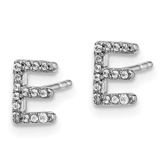 14k White Gold Diamond Initial E Post Earrings