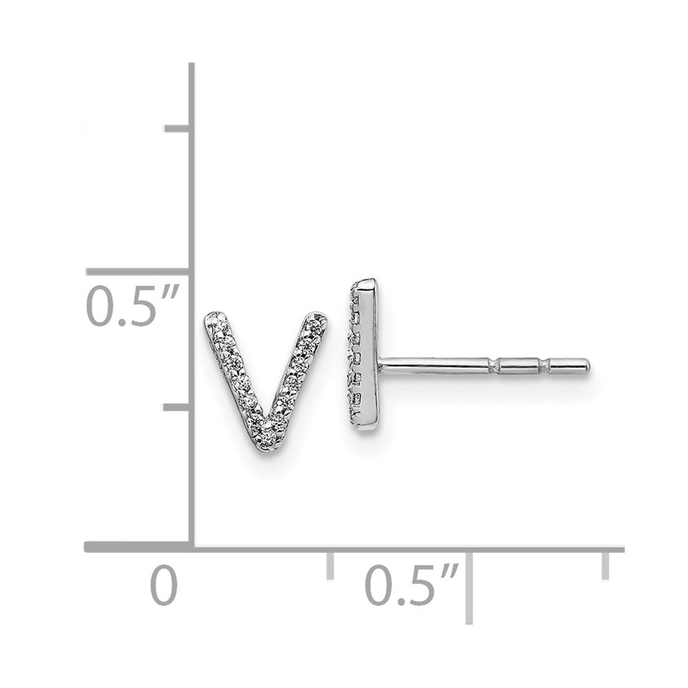 14k White Gold Diamond Initial V Post Earrings