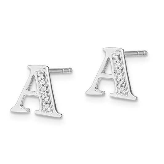 14k White Gold Diamond Initial A Post Earrings