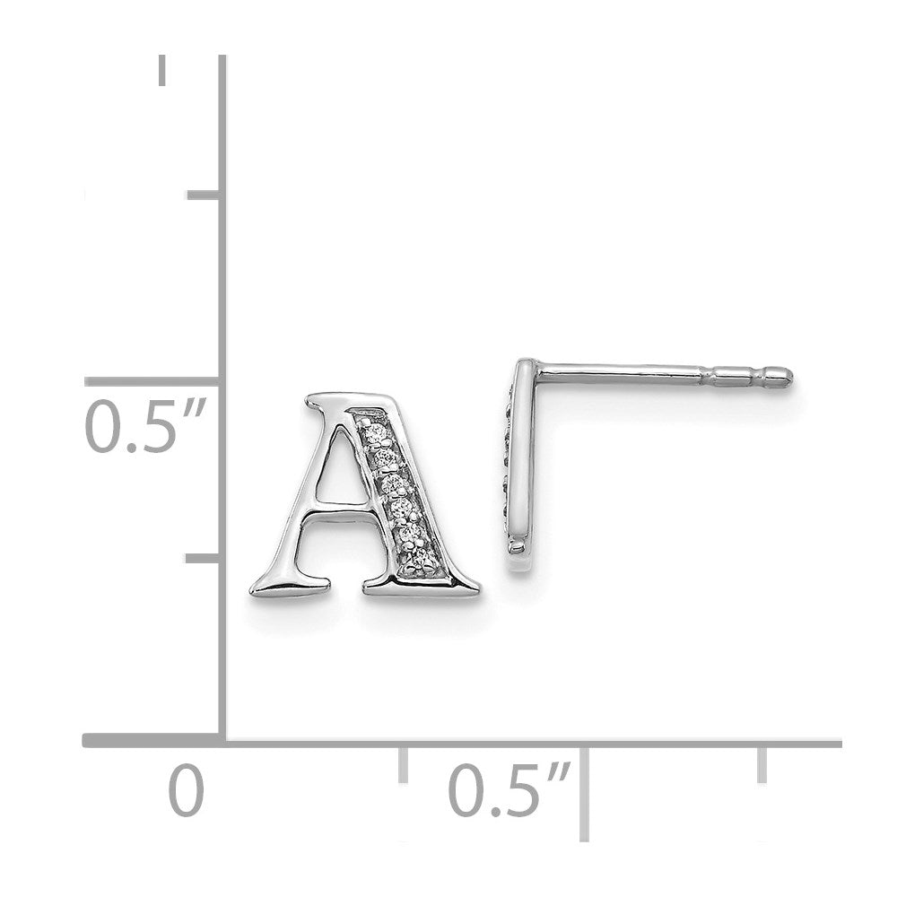 14k White Gold Diamond Initial A Post Earrings