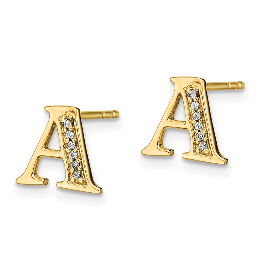 14k Diamond Initial A Post Earrings
