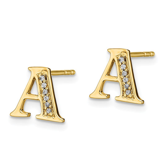 14k Diamond Initial A Post Earrings