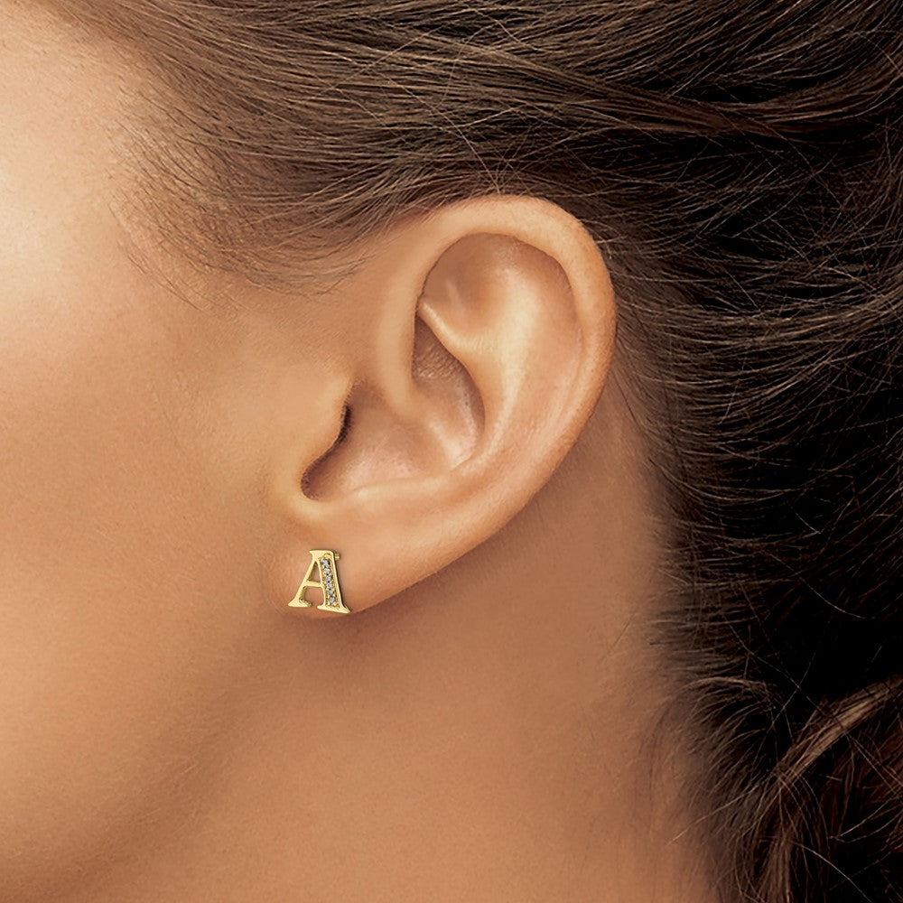 14k Diamond Initial A Post Earrings