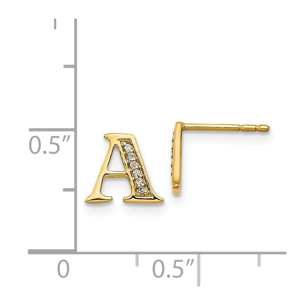 14k Diamond Initial A Post Earrings