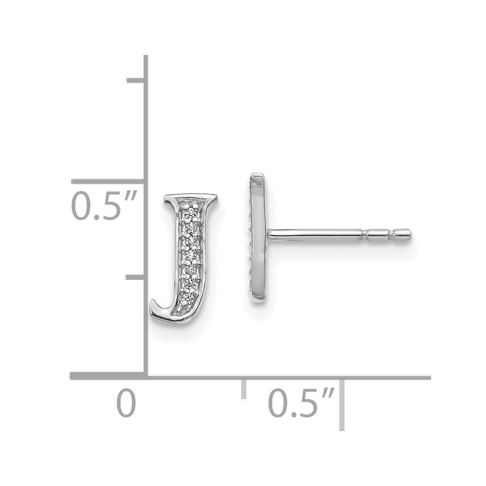 14k White Gold Diamond Initial J Post Earrings