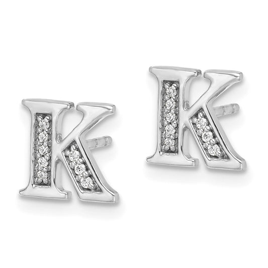 14k White Gold Diamond Initial K Post Earrings