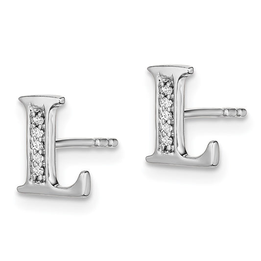 14k White Gold Diamond Initial L Post Earrings