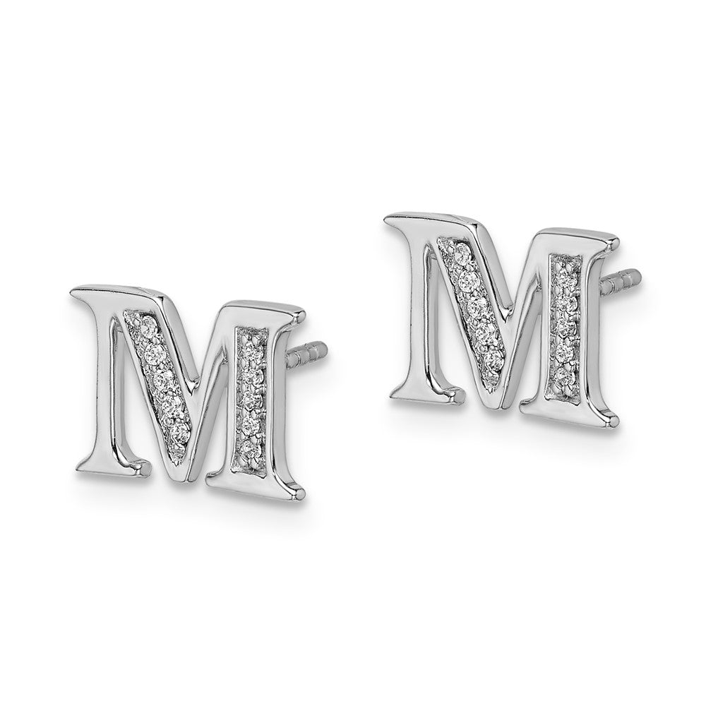 14k White Gold Diamond Initial M Post Earrings