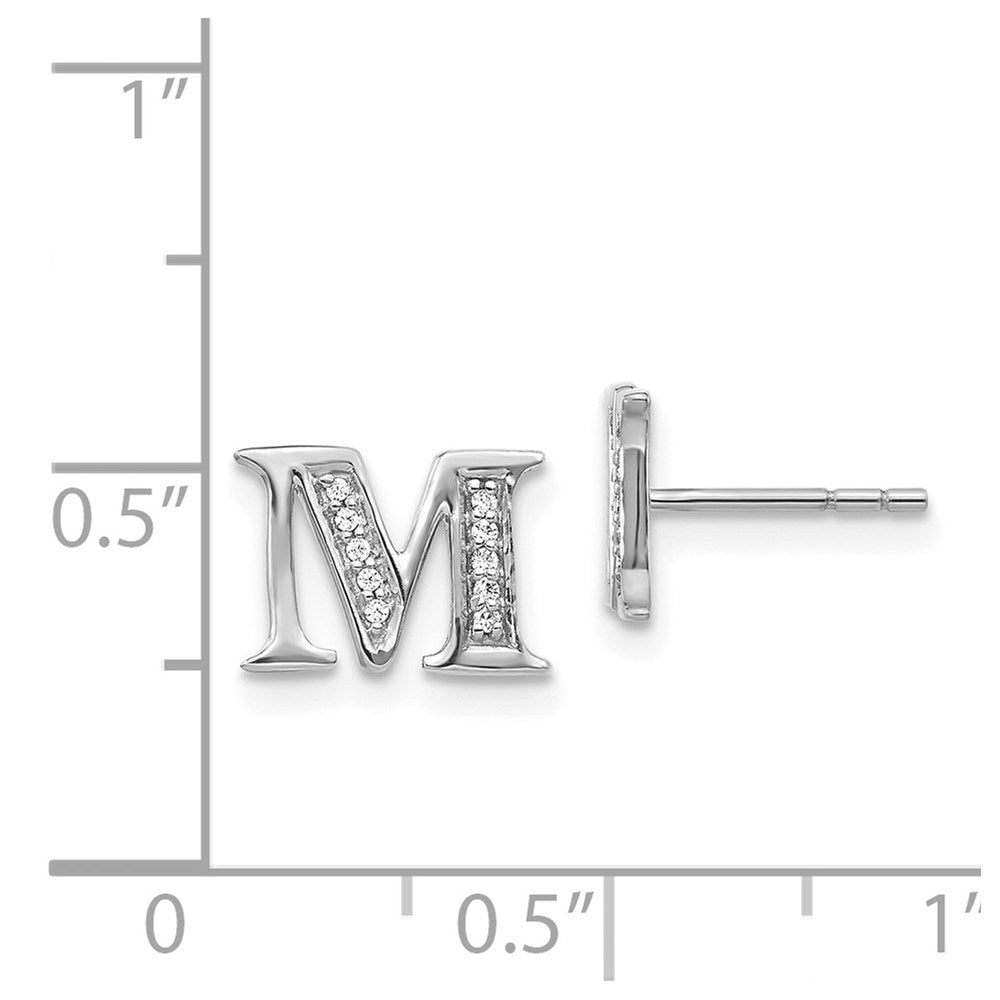 14k White Gold Diamond Initial M Post Earrings