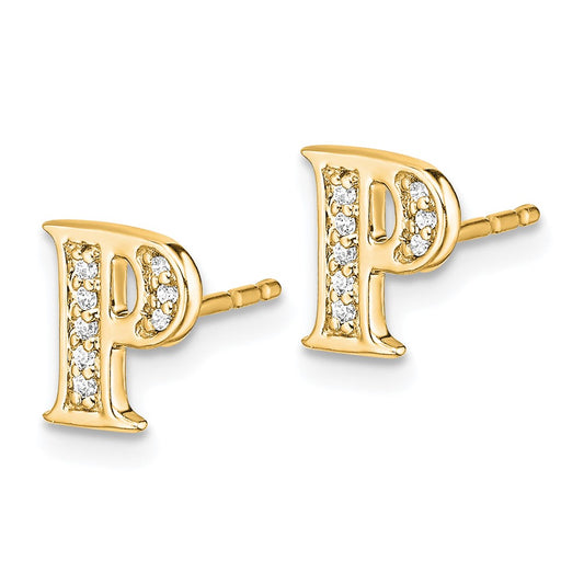 14k Diamond Initial P Post Earrings
