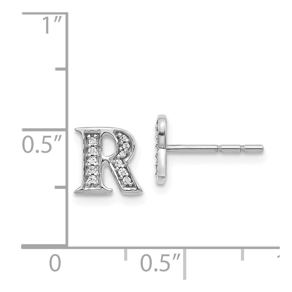 14k White Gold Diamond Initial R Post Earrings