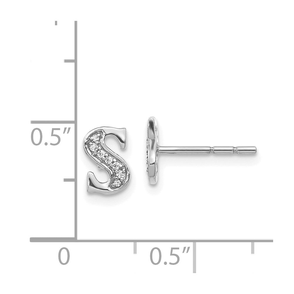 14k White Gold Diamond Initial S Post Earrings