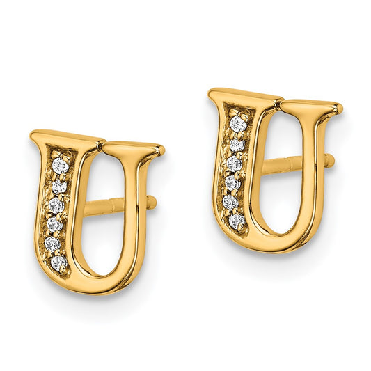14k Diamond Initial U Post Earrings