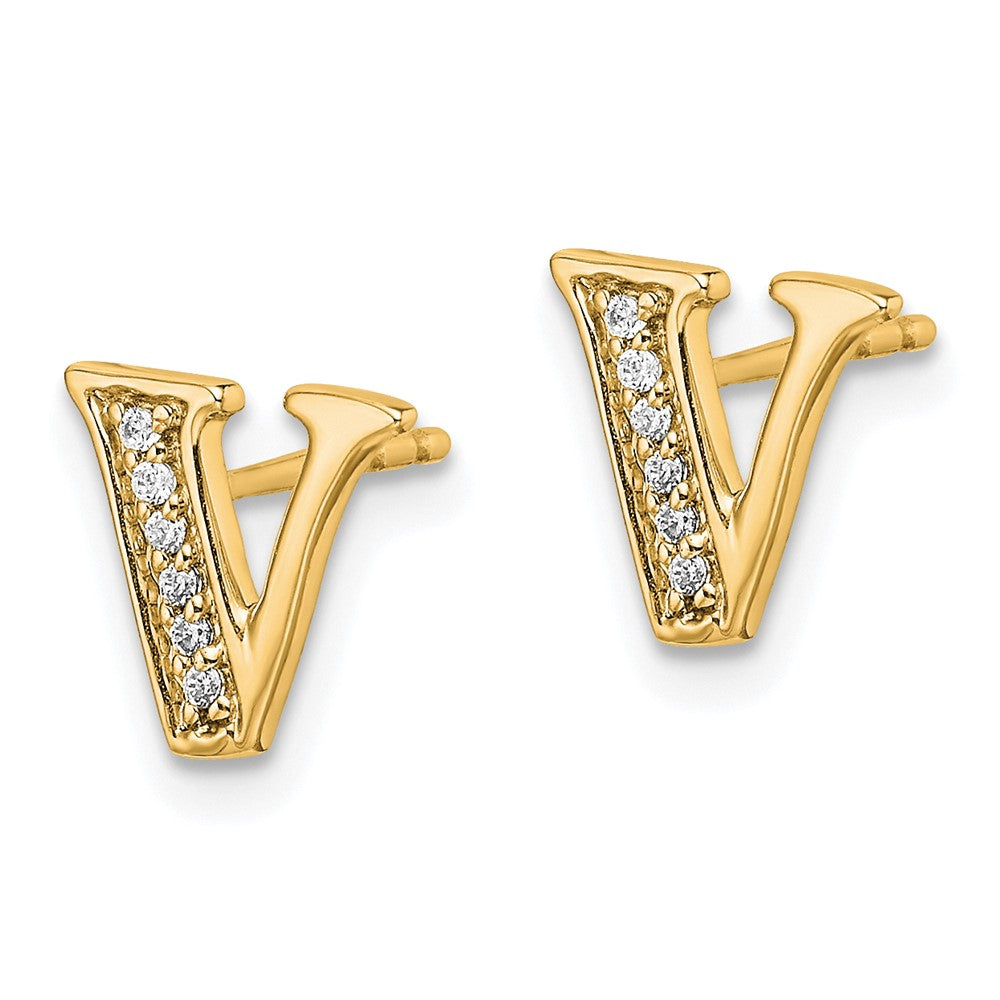 14k Diamond Initial V Post Earrings