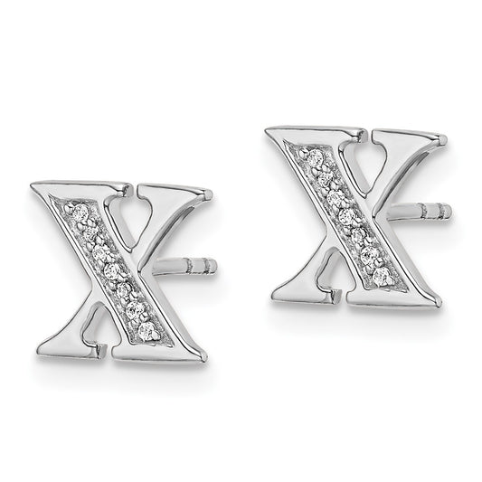 14k White Gold Diamond Initial X Post Earrings