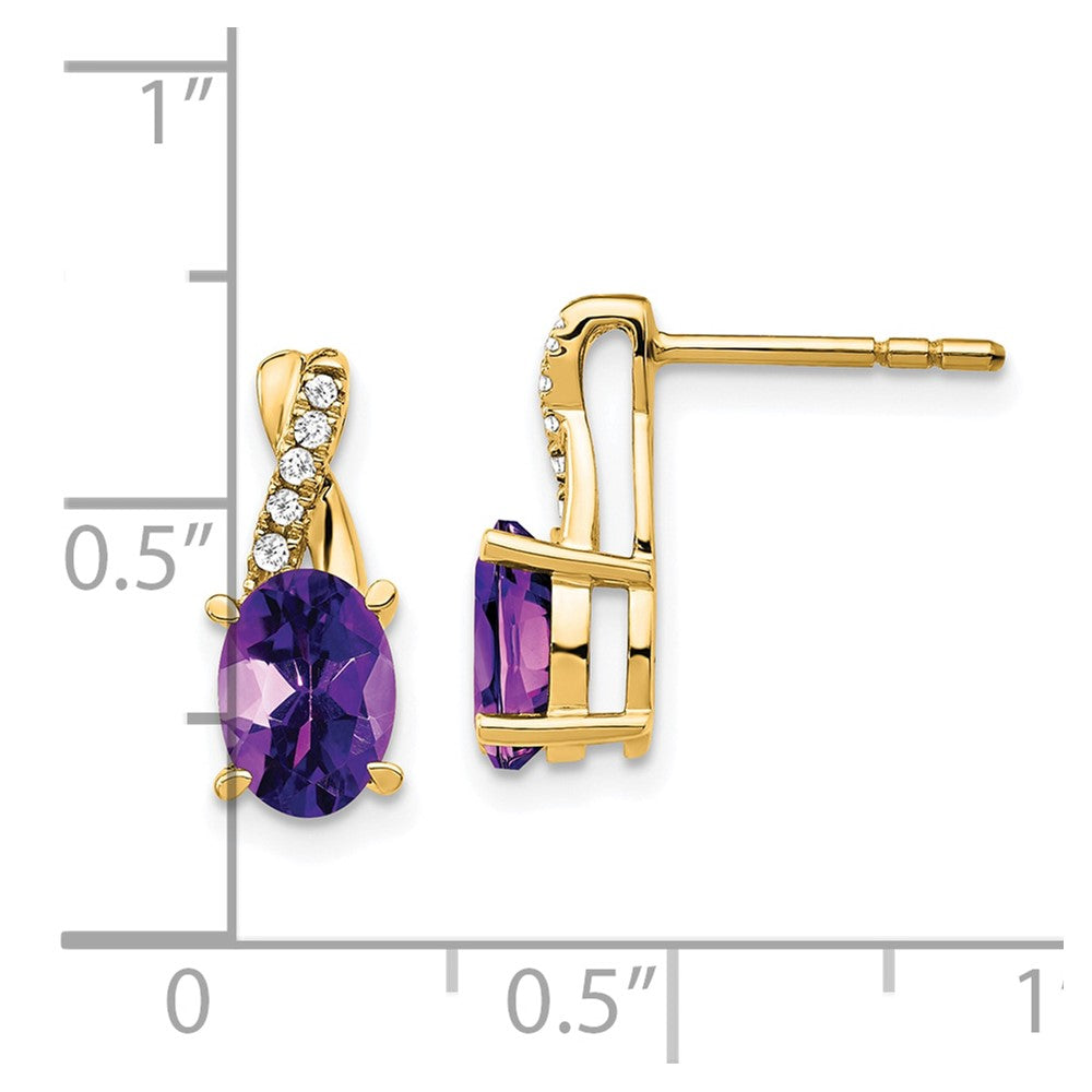 10k 7x5mm Oval February/ Amethyst and Diamond Post Earrings