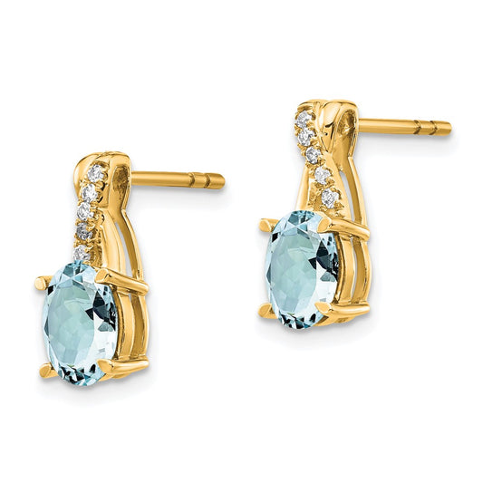 10k 7x5mm Oval March/ Aquamarine and Diamond Post Earrings