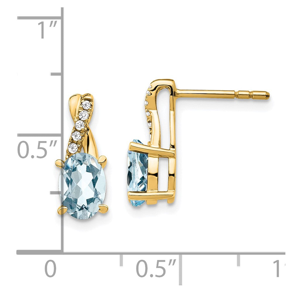 10k 7x5mm Oval March/ Aquamarine and Diamond Post Earrings