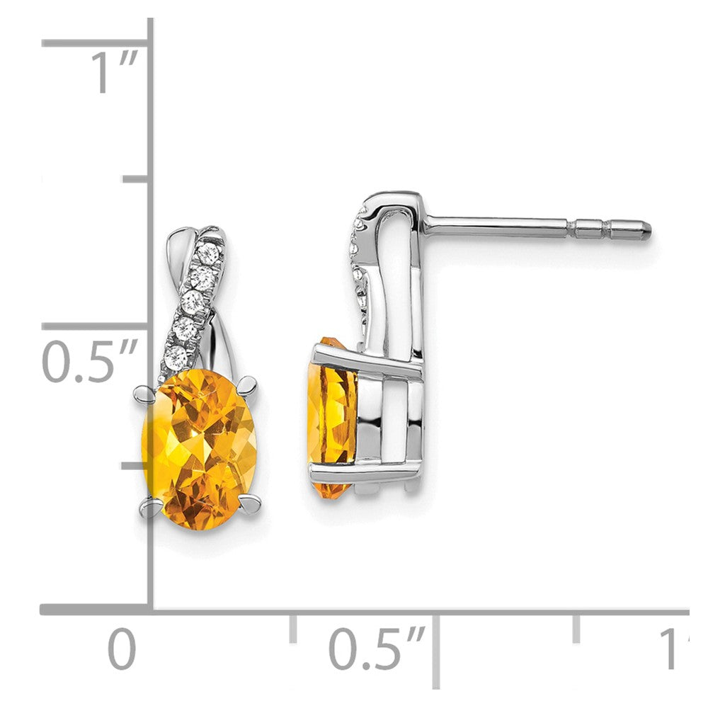 14k White Gold 7x5 Oval November/Citrine and Diamond Earrings