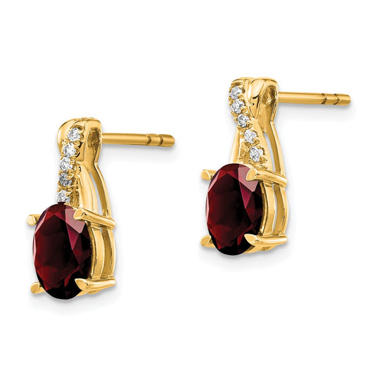 10k 7x5mm Oval January/ Garnet and Diamond Post Earrings