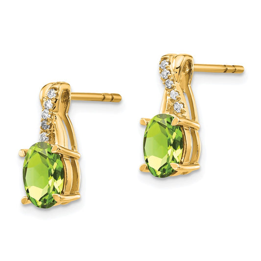 10k 7x5mm Oval August/ Peridot and Diamond Post Earrings