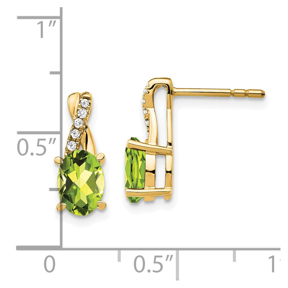 10k 7x5mm Oval August/ Peridot and Diamond Post Earrings
