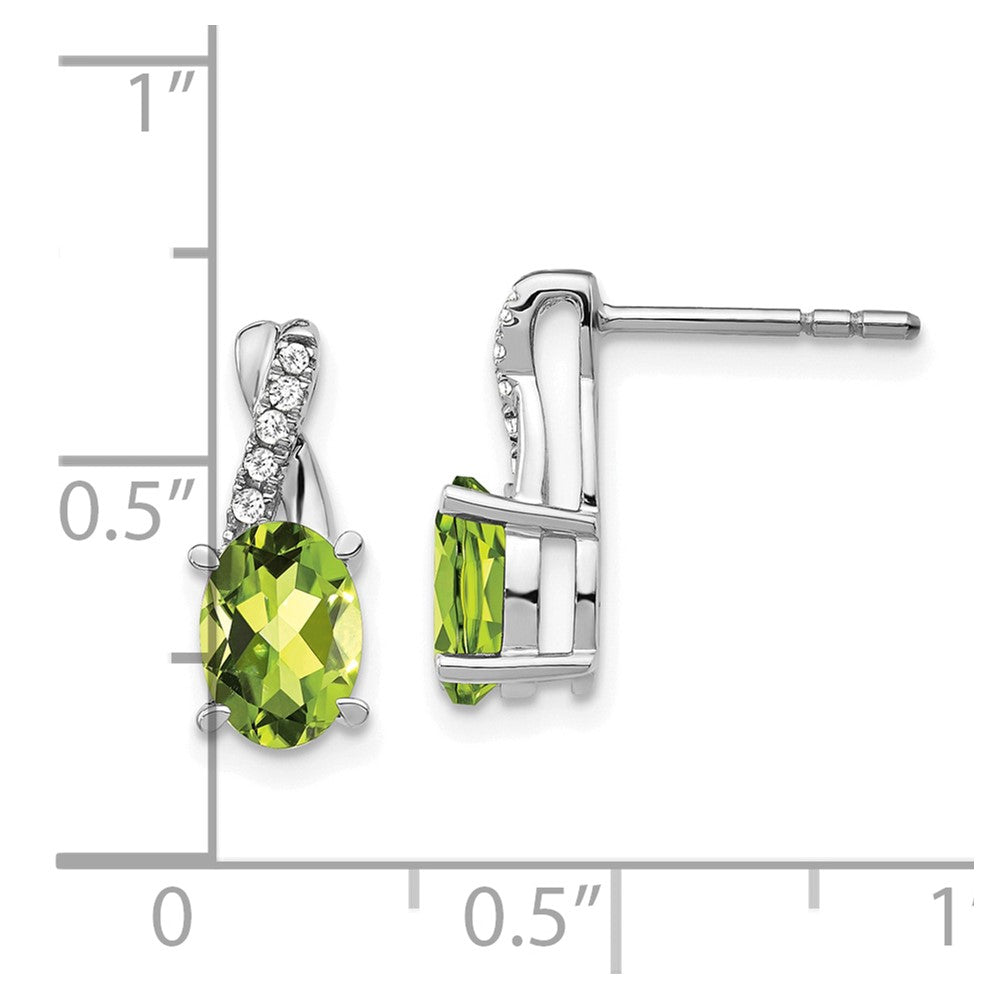 14k White Gold 7x5 Oval August/Peridot and Diamond Earrings